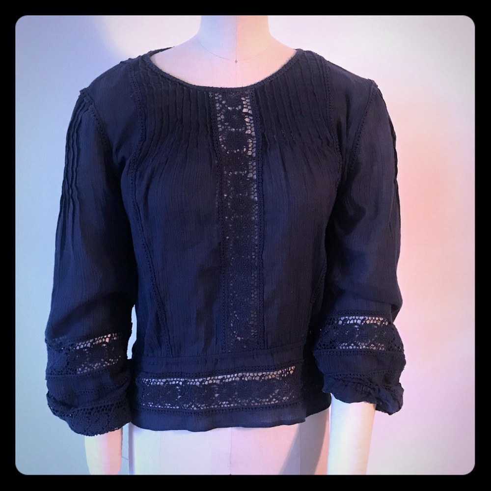 LoveShackFancy Cotton Peasant Lace Blouse XS